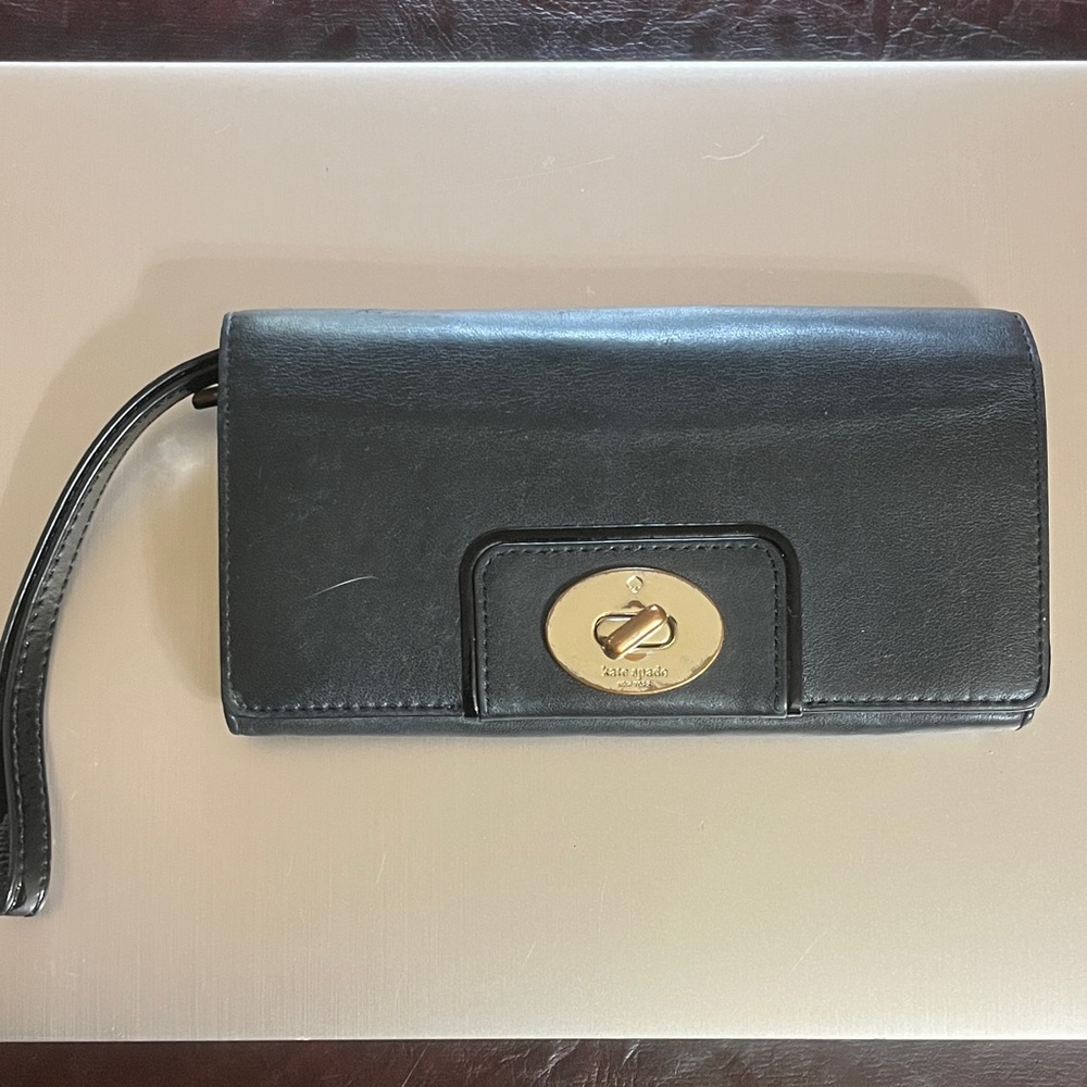 Kate Spade Black Wallet with Gold Clasp